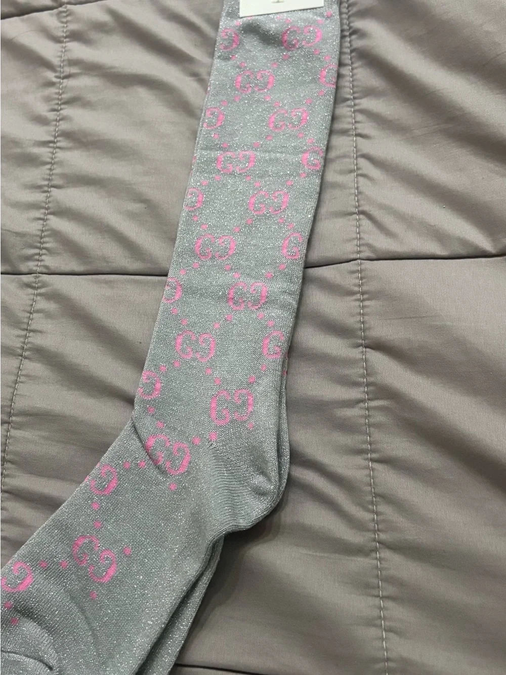 Gucci glittery grey Canvas Knee-High Logo Socks